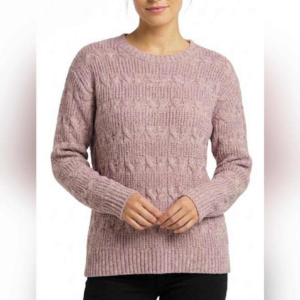 St. John's Bay Women Medium Warm Blush Cable Knit Sweater Light Pink Sweater